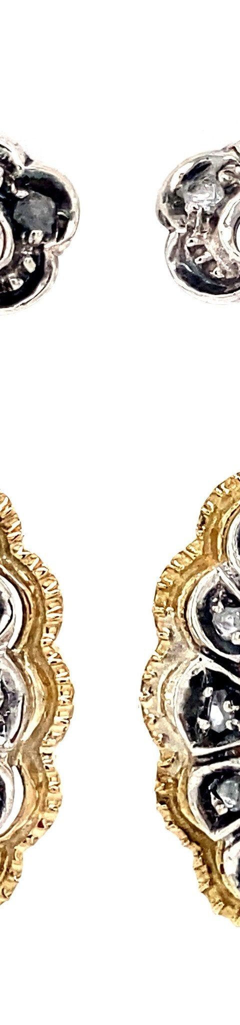 Vintage 18K Gold Clip Earrings with Rose Cut Diamond and Emerald